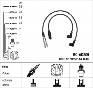 Zapalovací kabely NGK Audi 90 1.8 Quattro (09.84-12.87) RC-AD209 509 (sada)