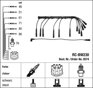 Zapalovací kabely NGK BMW 5 serie 520i 2.0 (04.81-07.83) RC-BW230 574 (sada)