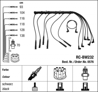 Zapalovací kabely NGK BMW 5 serie 520i 2.0 (09.81-04.86) RC-BW232 576 (sada)