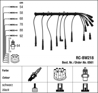 Zapalovací kabely NGK BMW 5 serie 525i 2.5 (01.88-09.90) RC-BW218 561 (sada)