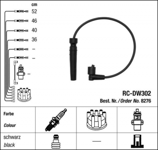 Zapalovací kabely NGK Chevrolet Aveo 1.4 (04.08-F14D4) RC-DW302 8276 (sada)