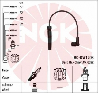 Zapalovací kabely NGK Chevrolet Lacetti 1.4 (01.05-) RC-DW1203 6022 (sada)