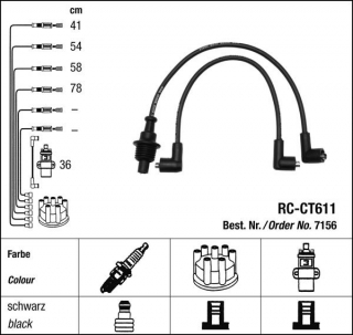 Zapalovací kabely NGK Citroen BX 1.6 (09.82-12.86) RC-CT611 7156 (sada)