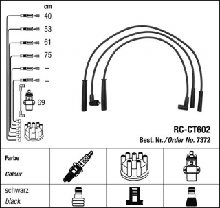 Zapalovací kabely NGK Citroen BX 1.9 (01.87-01.92) RC-CT602 7372 (sada)