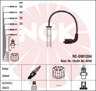 Zapalovací kabely NGK Daewoo Tacuma 1.8 (05.00-12.04) RC-DW1204 6258 (sada)