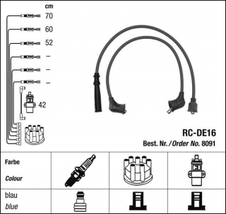 Zapalovací kabely NGK Daihatsu Cuore 0.8 (08.85-07.94) RC-DE16 8091 (sada)
