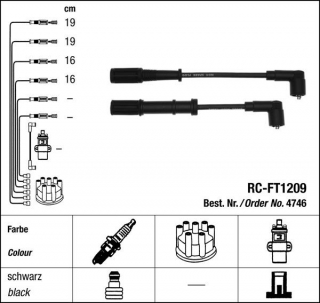 Zapalovací kabely NGK Fiat Punto Grande (Typ199) 1.2 (09.10-) RC-FT1209 4746 (sada)