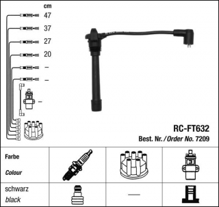 Zapalovací kabely NGK Fiat Punto (Typ176) 1.2 (12.96-07.99) RC-FT632 7209 (sada)