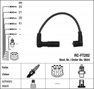 Zapalovací kabely NGK Fiat Punto (Typ176) 1.4 (12.96-07.99) RC-FT202 644 (sada)