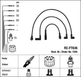 Zapalovací kabely NGK Fiat Ritmo 1.1 (04.85-12.87) RC-FT636 7205 (sada)