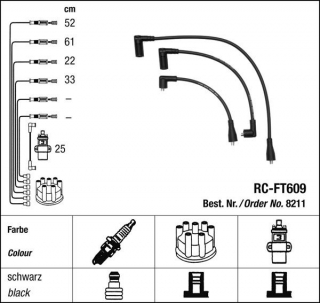 Zapalovací kabely NGK Fiat Tempra 1.6 (04.90-06.93) RC-FT609 8211 (sada)