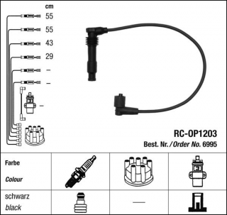 Zapalovací kabely NGK Fiat Uno 1.4 (01.89-10.92) RC-OP1203 6995 (sada)