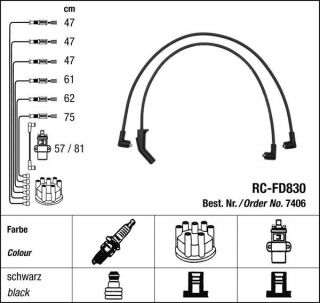Zapalovací kabely NGK Ford Cortina 2.3 (09.71-08.76) RC-FD830 7406 (sada)