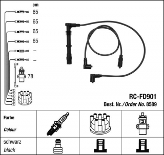 Zapalovací kabely NGK Ford Escort 2.0 RS Cosworth (10.91-12.94) RC-FD901 8589 (sada)