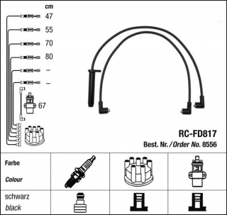Zapalovací kabely NGK Ford Granada 2.0 (11.88-10.92) RC-FD817 8556 (sada)