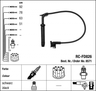 Zapalovací kabely NGK Ford Orion 1.6 (09.90-08.92) RC-FD826 8571 (sada)