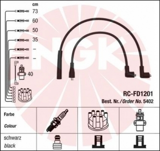 Zapalovací kabely NGK Ford Probe 2.2 (02.88-12.89) RC-FD1201 5402 (sada)