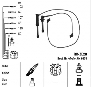 Zapalovací kabely NGK Ford Probe 2.5 GT (06.92-12.97) RC-ZE28 9874 (sada)