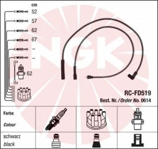 Zapalovací kabely NGK Ford Scorpio 2.0 (10.84-02.90) RC-FD519 614 (sada)