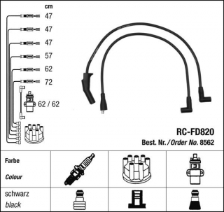 Zapalovací kabely NGK Ford Scorpio 2.9 (11.88-09.94) RC-FD820 8562 (sada)