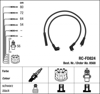 Zapalovací kabely NGK Ford Transit 2.0 (04.91-07.94) RC-FD824 8568 (sada)