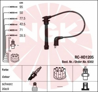 Zapalovací kabely NGK Hyundai Coupé 2.7 (02.02-) RC-HD1205 6302 (sada)