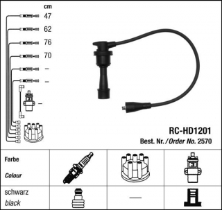 Zapalovací kabely NGK Hyundai Elantra 1.8 (06.92-12.93) RC-HD1201 2570 (sada)
