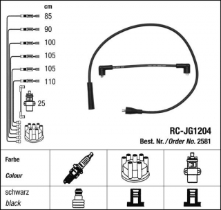 Zapalovací kabely NGK Jaguar XJ6 2.9 (10.87-09.88) RC-JG1204 2581 (sada)