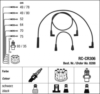 Zapalovací kabely NGK Jeep Grand Cherokee 5.2 (10.90-09.96) RC-CR306 8288 (sada)