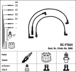 Zapalovací kabely NGK Lancia Delta 1.3 (08.85-04.91) RC-FT624 3666 (sada)