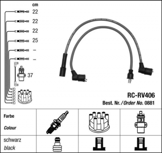 Zapalovací kabely NGK Land Rover 88 2.3 (11.71-05.81) RC-RV406 881 (sada)