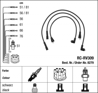 Zapalovací kabely NGK Land Rover Discovery 4.5 (01.99-10.02) RC-RV309 8279 (sada)