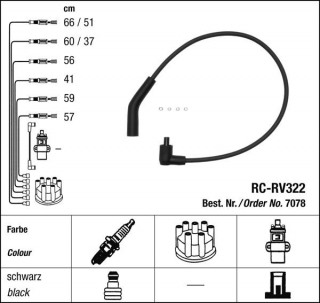 Zapalovací kabely NGK Land Rover Range Rover 4.6 (05.94-10.98) RC-RV322 7078 (sada)