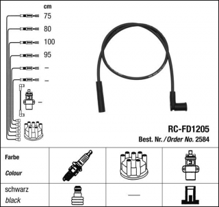 Zapalovací kabely NGK Mazda 121 1.3 (03.96-12.03) RC-FD1205 2584 (sada)