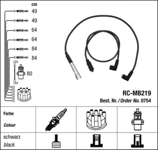 Zapalovací kabely NGK Mercedes 250-123 2.5 (10.67-02.79) RC-MB219 754 (sada)