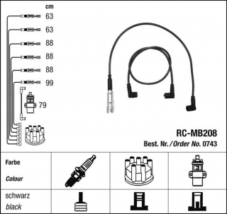 Zapalovací kabely NGK Mercedes 280-107 2.8 SLC (03.71-02.76) RC-MB208 743 (sada)