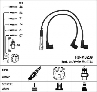 Zapalovací kabely NGK Mercedes 280-123 2.8 CE (02.76-08.79) RC-MB209 744 (sada)