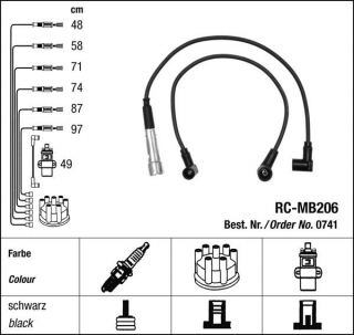 Zapalovací kabely NGK Mercedes 280-123 2.8 CE (03.76-08.85) RC-MB206 741 (sada)