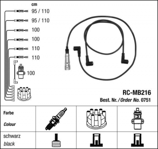 Zapalovací kabely NGK Mercedes 500-107 5.0 SL (08.80-07.85) RC-MB216 751 (sada)
