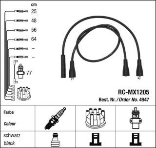 Zapalovací kabely NGK Moskvich (AZLK) Aleko 1.5 (08.87-09.93) RC-MX1205 4947 (sada)
