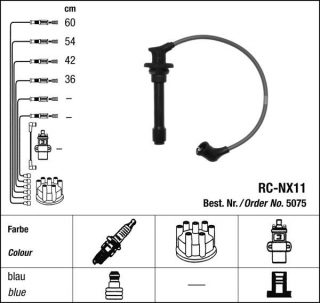 Zapalovací kabely NGK Nissan Primera 2 ZX (09.90-04.93) RC-NX11 5075 (sada)