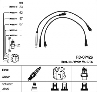 Zapalovací kabely NGK Opel Ascona 2.0 GT (09.83-10.88) RC-OP426 796 (sada)