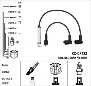 Zapalovací kabely NGK Opel Corsa 1.4 with air con (04.93-09.00) RC-OP423 793 (sada)
