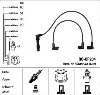 Zapalovací kabely NGK Opel Corsa 1.6 (04.93-08.00) RC-OP204 769 (sada)