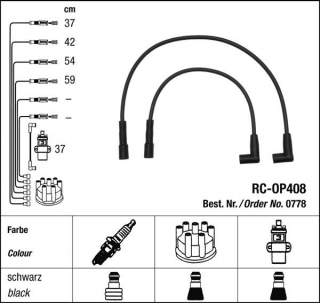 Zapalovací kabely NGK Opel Kadett 1.3 (09.82-08.84) RC-OP408 778 (sada)