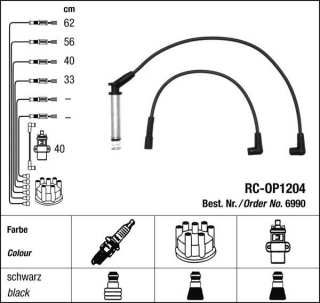 Zapalovací kabely NGK Opel Kadett 1.6 (09.86-05.92) RC-OP1204 6990 (sada)