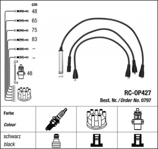 Zapalovací kabely NGK Opel Kadett 1.8 GT (09.88-05.92) RC-OP427 797 (sada)