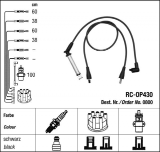Zapalovací kabely NGK Opel Omega 2.0 (08.90-04.94) RC-OP430 800 (sada)