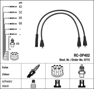 Zapalovací kabely NGK Opel Rekord 2.0 (09.71-08.86) RC-OP402 772 (sada)