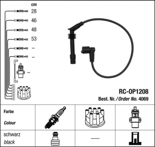 Zapalovací kabely NGK Opel Vectra 2.0 (09.95-02.02) RC-OP1208 4069 (sada)